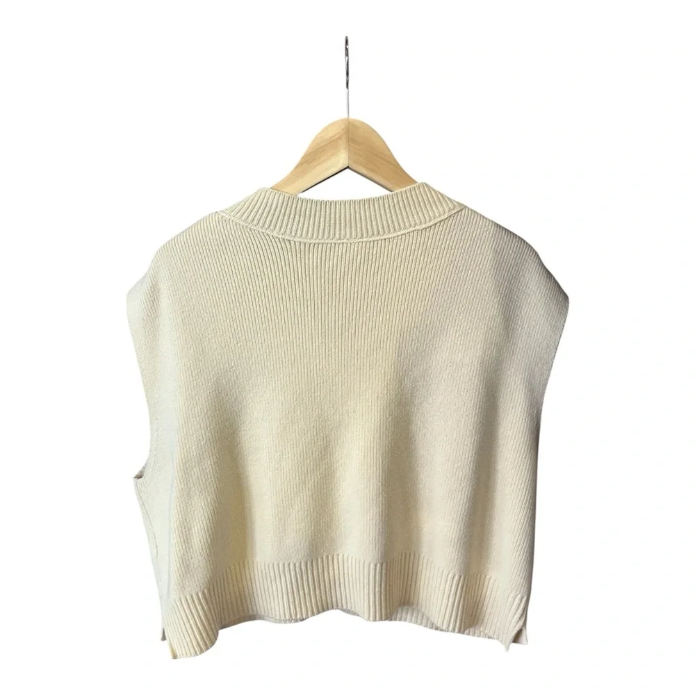 Free People Cream Oversized Sweater Vest V Neck Chunky Knit Boho L - Picture 5 of 11